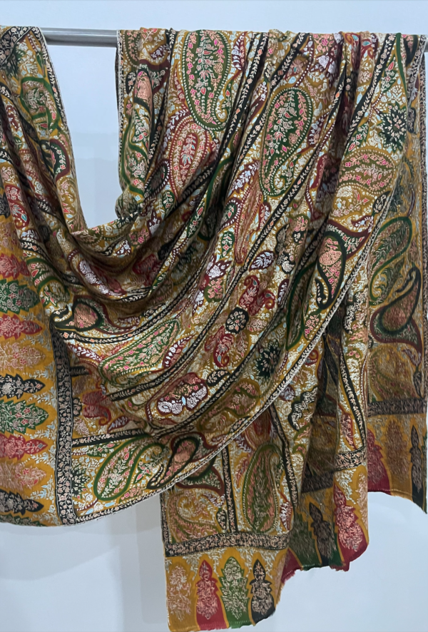 Mustard Sozni Embroidered Jama Shawl - Image 6